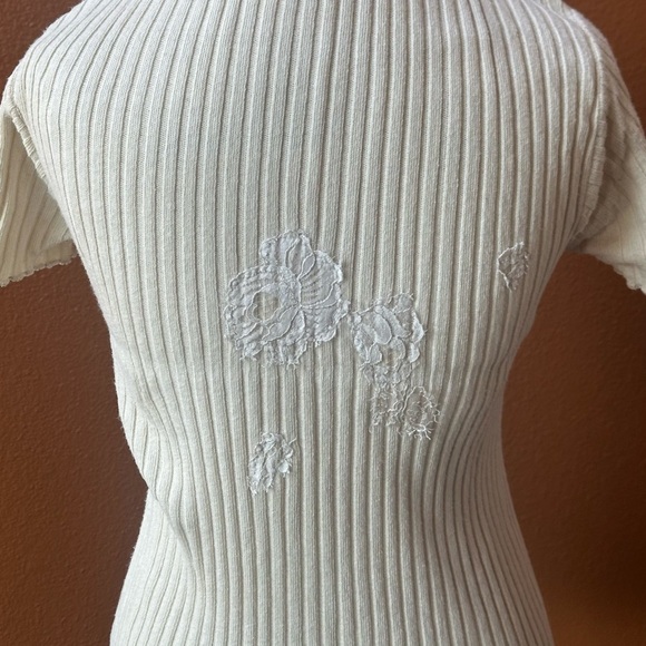*Vintage* Terrie Bulkin Cream Short Sleeve Mock Neck Top With Lace Small EUC! - Picture 7 of 9